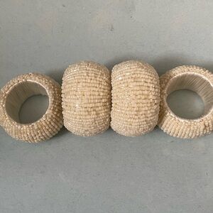 EUC Classic White Beaded Napkin Rings | Set of 4